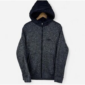 Abercrombie & Fitch Jacket Mens Large Gray Hooded Knit Full Zip Quilted Lined